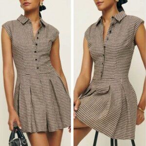 Reformation Arella Linen Mini Dress Sz2 Tartine Check
